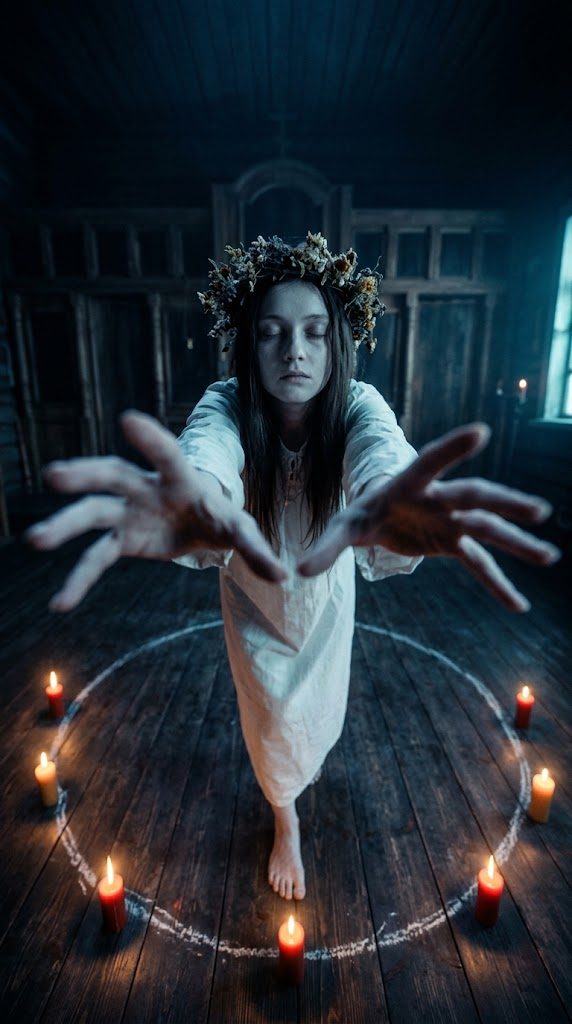 Pannochka reaching across the chalk circle